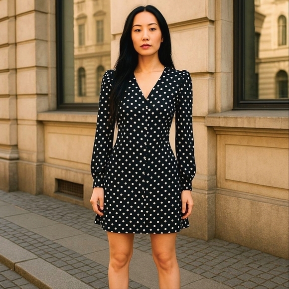 Michael Kors Dresses & Skirts - Michael Kors Black and White Polka Dot Dress/Shirtdress XXS (FAST SHIPPING)